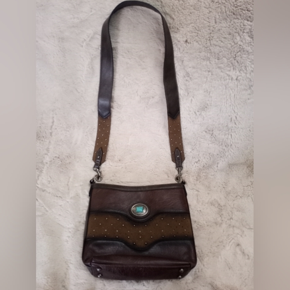 Justin Boots Western Buttery Leather Cream W Turquoise Detail Crossbody CC bag
